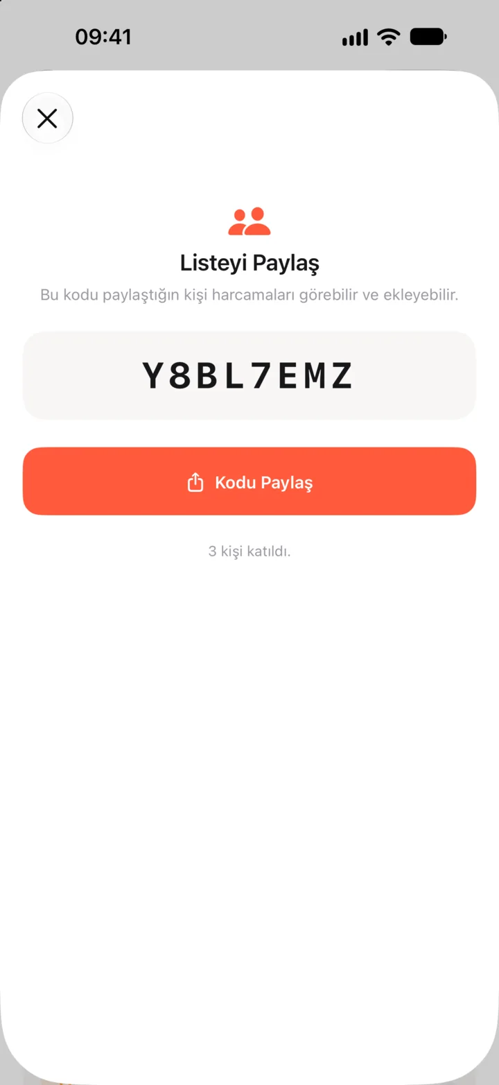 Listeyi bir kodla paylaşma