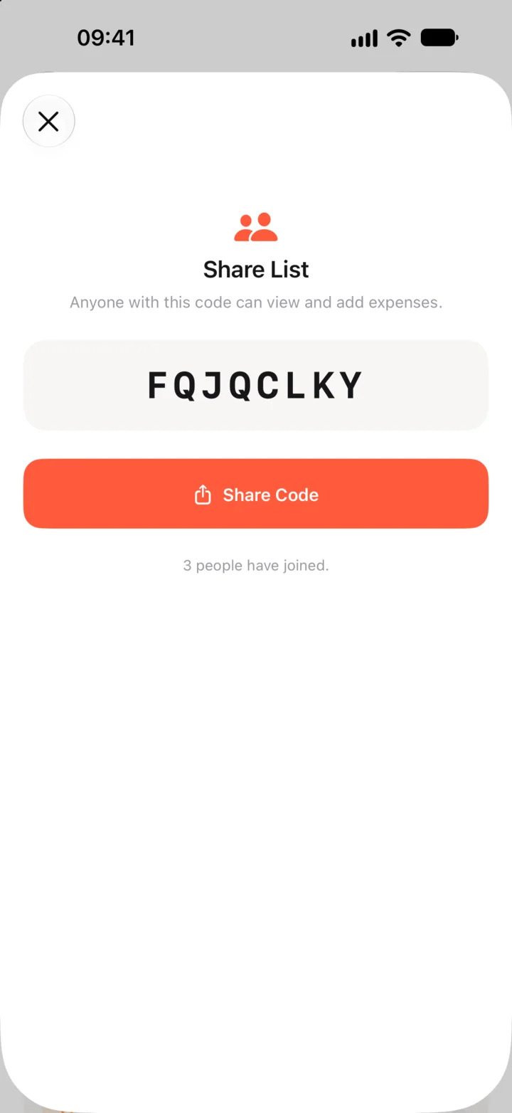 Sharing a list with a code